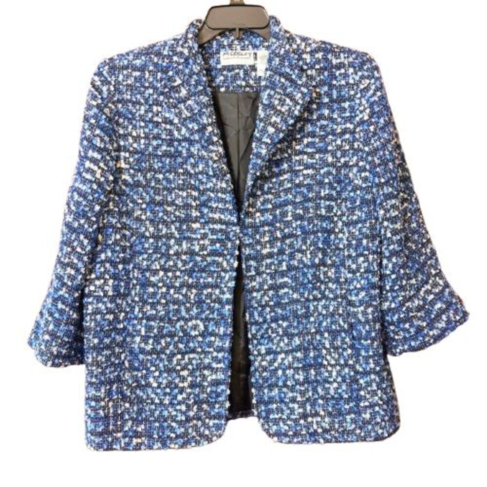 Womens Alfred Dunner Tweed Multicolor Blazer Short Dressy Size 16 3/4 Sleeves